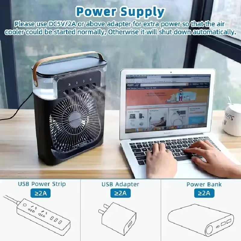 Stay Cool Anywhere: 3-in-1 Portable Air Conditioner, Fan & LED Night Light for Home & Office